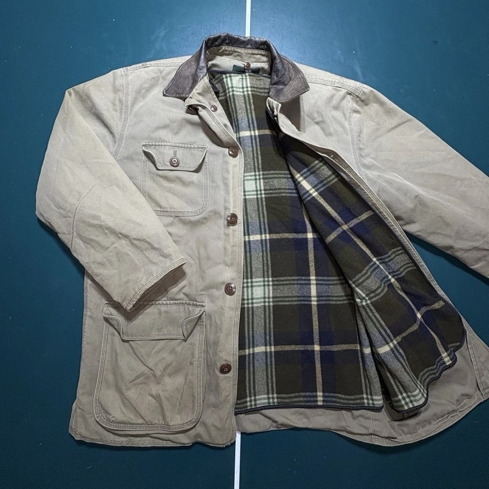 Vintage J Crew Chore Coat Men's S W/ Plaid Wool Liner Canvas Barn Jacket Oarsman